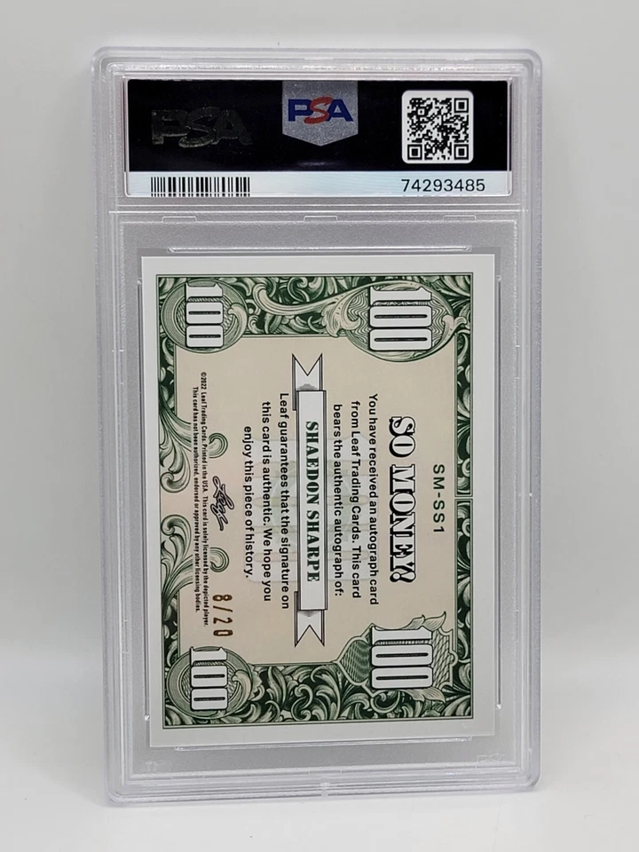2021 Leaf Metal Shaedon Sharpe /20 So Money Purple Crystal PSA 9 - Image 2 of 2