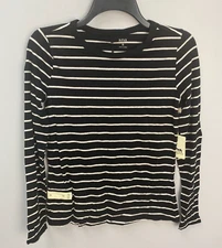 a.n.a. Black & White Striped Long Sleeve T-Shirt Women's Size X Small