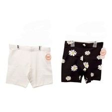 2x Wonder Nation Pull On Shorts 7/8 Girls Stretchy Daisy Solid Black White