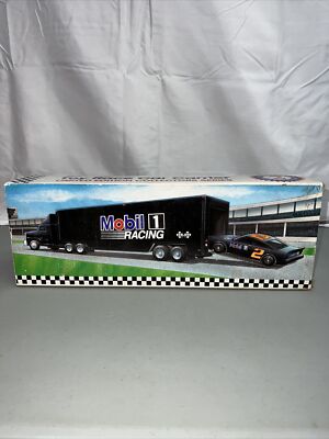 1994 Mobil 1 Racing Toy Race Car Carrier Truck Transporter, Car and Original Box