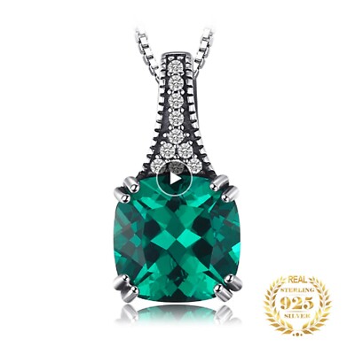 Halskette mit Anhänger - Smaragd 2,1ct (8mmx8mm) - 925/1000 Sterling Silber