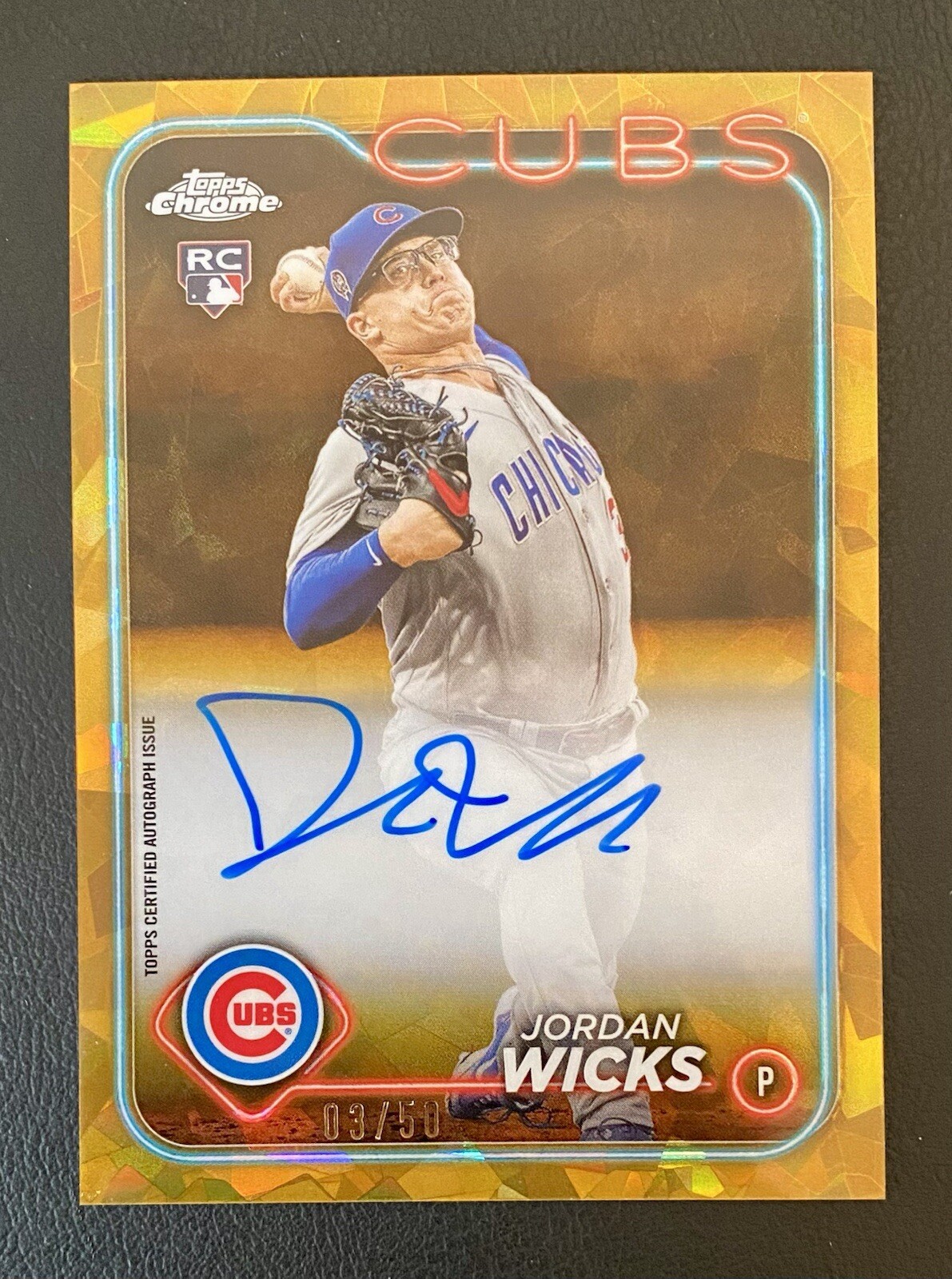 Jordan Wicks 2024 Topps Chrome Gold Rookie Auto Refractor /50 RA-JWS Cubs RC