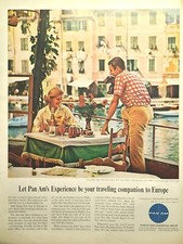 Pan Am Service To Europe Portofino Italy Couple Al Fresco Vintage Print Ad 1964