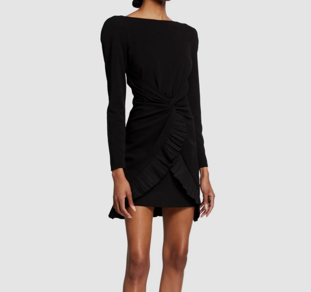 $265 ONE33 Social Women's Black Knot-Front Long-Sleeve Ruffle-Trim Dress  Size 4 | eBay