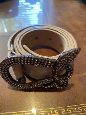 Authentic Roberto Just Cavalli Blush Beige Tan Belt With Crystal Snake Buckle