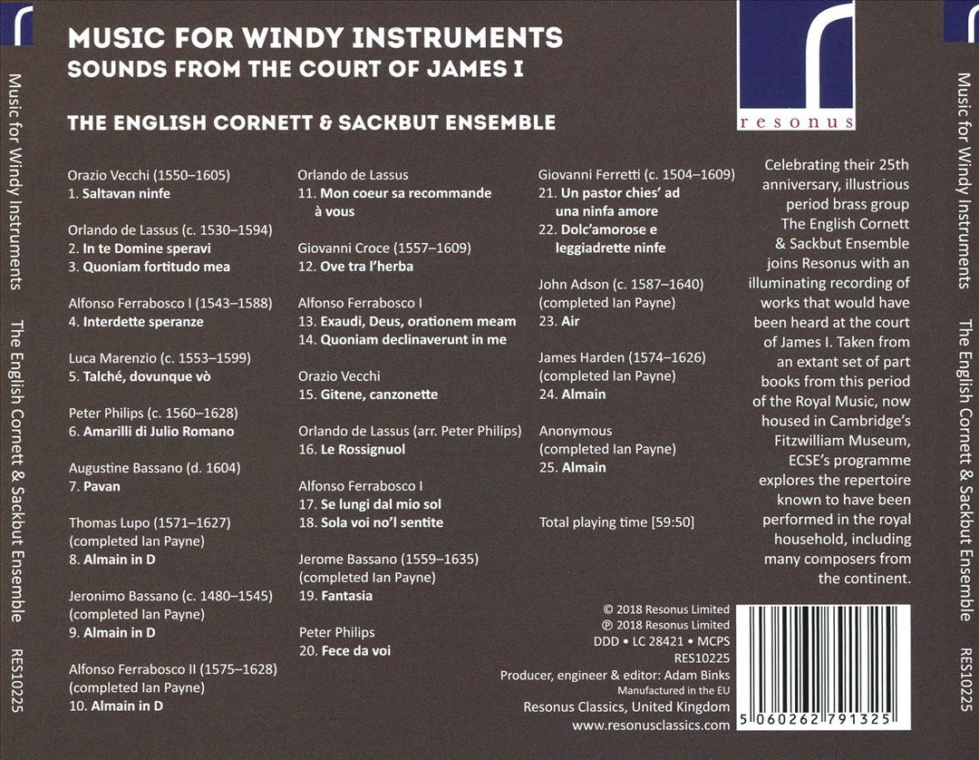THE ENGLISH AND SACKBUT ENSEMBLE MUSIC FOR WINDY INSTRUMENTS