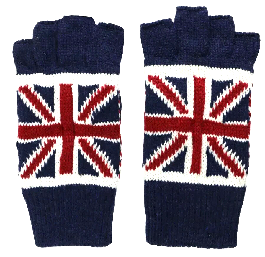 Union Jack Gloves British Flag Knitted Unisex Mens Ladies Warm Fingerless