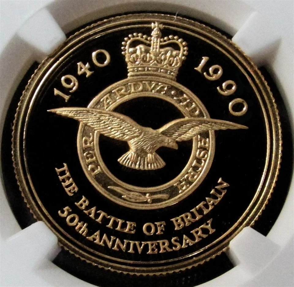 1990 CAMISA DE OURO 500 CUNHADA 50 LIBRAS MOEDA BATALHA DA Grã-Bretanha prova ngc 69 uc - Imagem 2 de 4