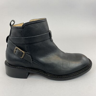 H By Hudson Schwarz Leder Stiefeletten Reißverschluss Gothic Biker Booties Boots Gr.37 UK4