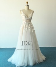 Fairytale Lace Bridal Gown Wedding Dress Custom made Straps 2-28W Ivory Buttons