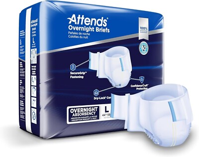 Attends Overnight DDEW30 Adult Incontinent Briefs, Large, Pack of 14