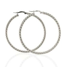 High Quality Italy 925 Sterling Silver Textured Cut Hoop Earrings All Size