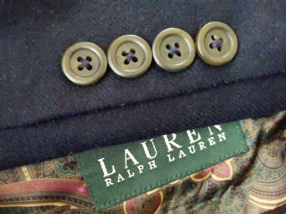 Chaqueta Blazer Abrigo Deportivo 46R Ralph Lauren LANA CACHEMIR Franela Azul Marino Franela Foto 3 de 4