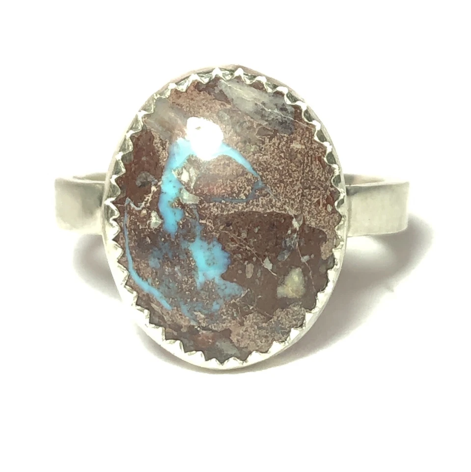 Anillo Hecho a Mano 23 Ct TW Alto Grado Natural Bisbee Azul Turquesa Plata de Ley Foto 2 de 4