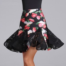 Women Latin Tango Rumba Dance Ballroom Dance Dress Floral Lace Fishtail Skirt