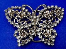 Butterfly Covered in Rhinestones  Jeweled Floral See Through Ladies Belt Buckle