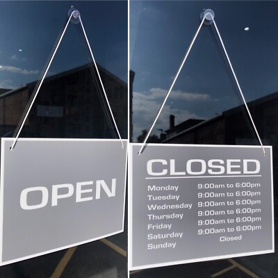 OPEN & CLOSED SCHAUFENSTER SCHILD PERSONALISIERT MIT EIGENEN ZEITEN BEDRUCKT