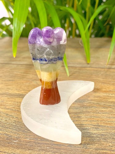 Chakra Angle On Selenite Moon Carving Gemstone Angel Protection Crystal Angel. - Picture 3 of 9