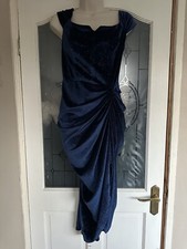 Navy Velvet Glitter Spec Ruched Mini Dress Size 8