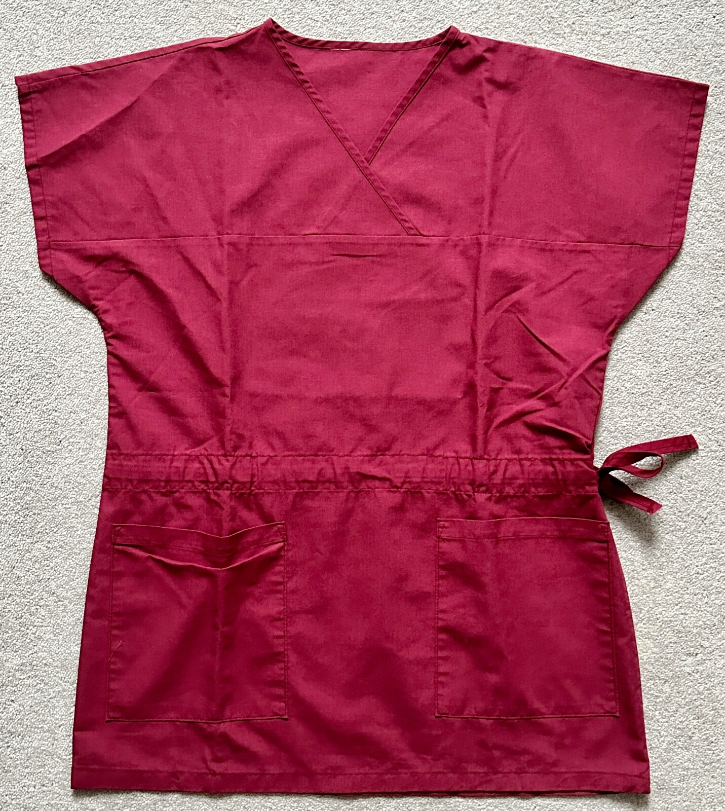 Vintage Nurse Uniform Self Tie Drawstring Scrub Tunic Top Burgundy, New ...