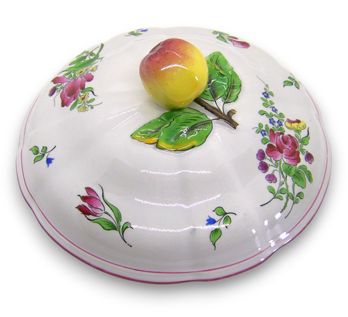 Antique French Faience Reverbere Fin Floral Tureen With Lid Apple Knob - Picture 4 of 11