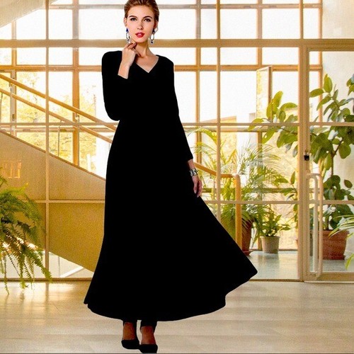 V-Neck Velvet Stretchy Long Dress | eBay