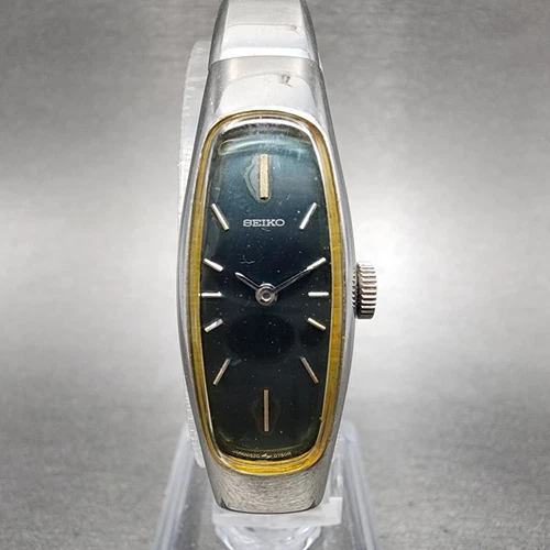 Seiko Watch Women 15mm Blue Dial Steel Oval Manual Wind 1520-3689 Runs