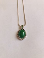 Jade Cabochon Sterling Silver Pendant Necklace Length 22”