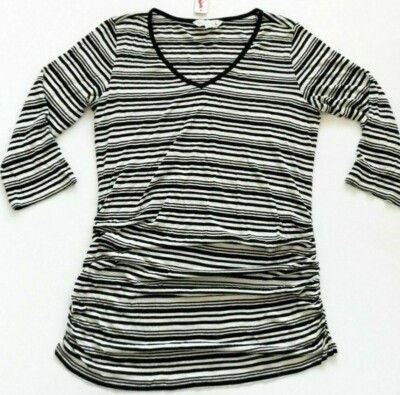 RED HERRING MATERNITY LADIES BLACK & WHITE STRIPE V NECK TOP UK 12 NEW WITH TAGS