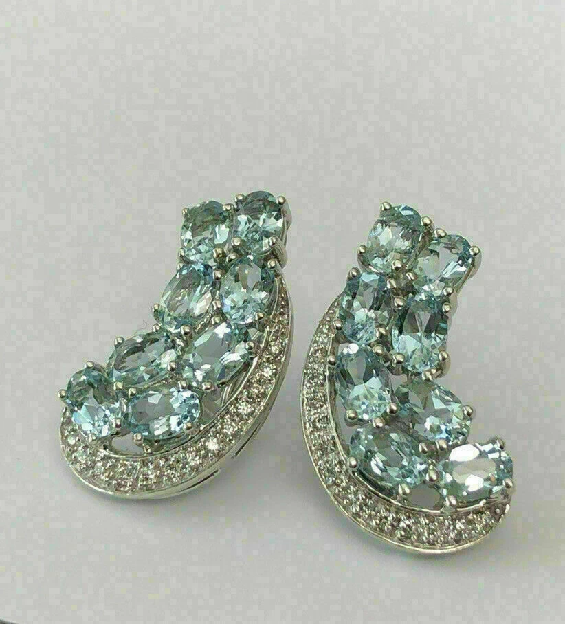 3Ct Oval Lab Created Blue Aquamarine Omega Back Earrings 14k White Gold Plated - Image 3 of 4