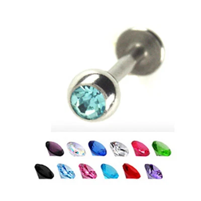1,2mm Titan Labret mit Kristall Kugel Ohr Helix Tragus Lippen Piercing Stecker - Bild 1 von 2
