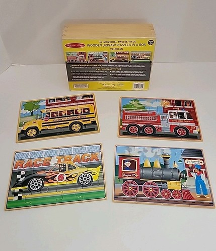 Melissa & Doug Jigsaw Puzzle Wooden Vehicles 4-in-1 w/ Storage Box (48 Pcs) BIG