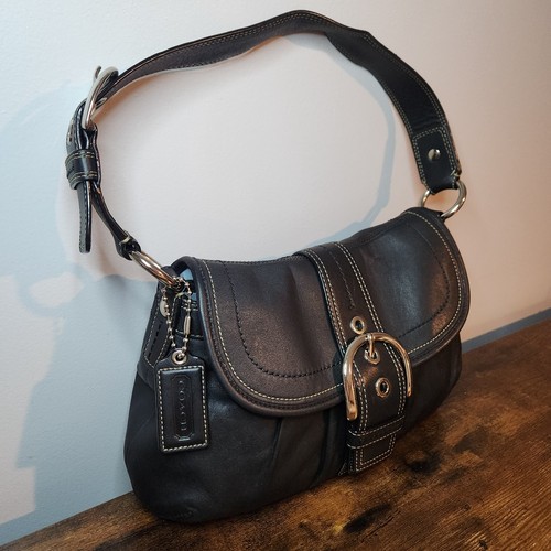 Vtg Coach Soho Flap Pleated Shoulder Bag 15204 Black Hobo Leather Y2K Big Buckle - Picture 3 of 19