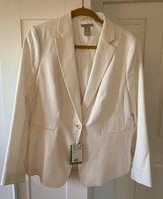 NWT H M Women's Blazer Cream White Suit Jacket Size L Career Interview Office