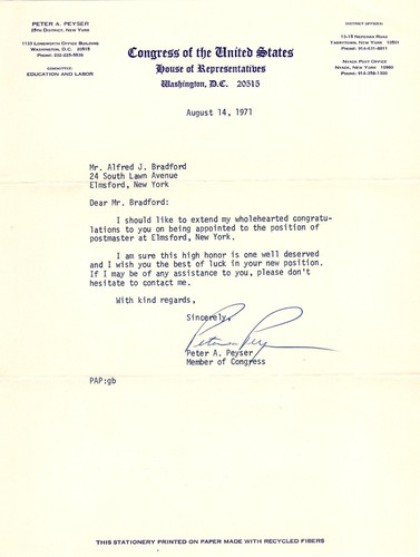 Peter A. Peyser New York US Representative Congress Signed Autograph
