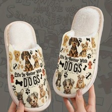 Women s Size 8.5 House Shoes Slippers Life Is Better With Dogs Plush Comfortable