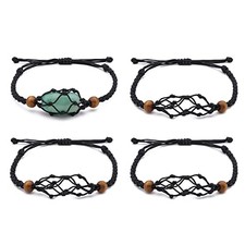 4Pcs Empty Crystal Bracelet Holder Adjustable Stone Cage Cord Bracelet Black