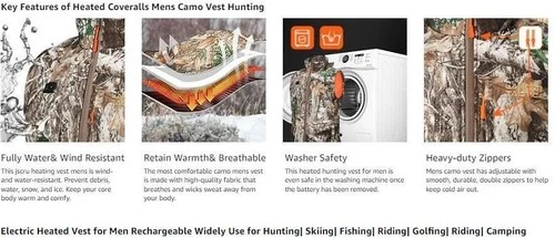 USB Heated Vest Lightweight Hunting Hiking with 10000 Mah Battery Pack image 9