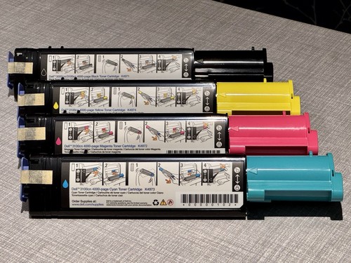 Dell Laser Printer 3000cn/3100cn Toner Cartridges: Cyan, Magenta, Yellow & Black - Picture 1 of 5