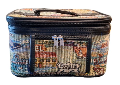 VTG Pioneer Express Route 66 Tapestry Travel Makeup Hard Suit Case Bag &Mirror
