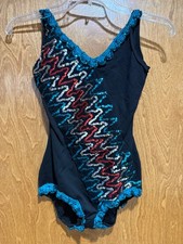 Vtg Dance Costume 80s 1980s Sequin design on black Leotard Kids Child