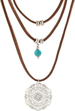 Western Turquoise Layered Chain Necklaces Brown Suede Choker Necklace Set Boho J