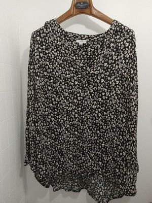 Carolina Belle Top 1X Long Sleeve Roll Tab,  Black With White/ Grey Hearts