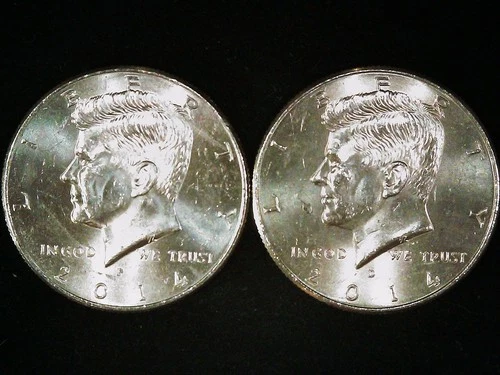2014-P and D Kennedy Half Dollars (2 coins) AU++. Free Shipping!