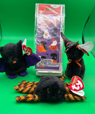 ty halloween beanie babies(3) SCURRY/cat/hat,CREEPS spider, ScAREM/bat,+stickers