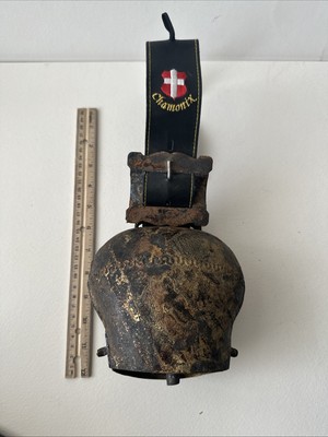 Swiss Brassed Copper Cowbell Leather Strap Handcrafted Alpine Oversized Cow Bell