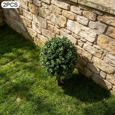 2 Pcs Artificial Boxwood Topiary Ball Trees Faux Boxwood Bush Plants For Outdoor