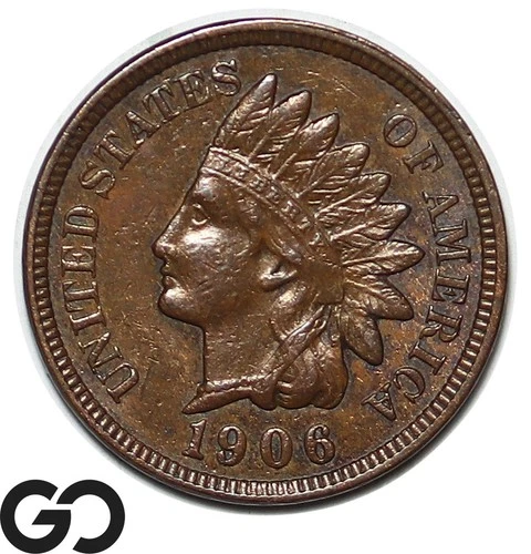 1906 Indian Head Cent Penny, Choice AU++/Unc