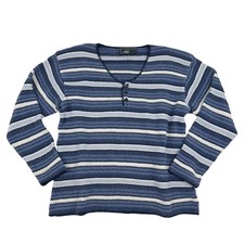 Lizwear Blue Striped Knit Sweater Cotton Relaxed Fit Vintage 90s Made in USA M
