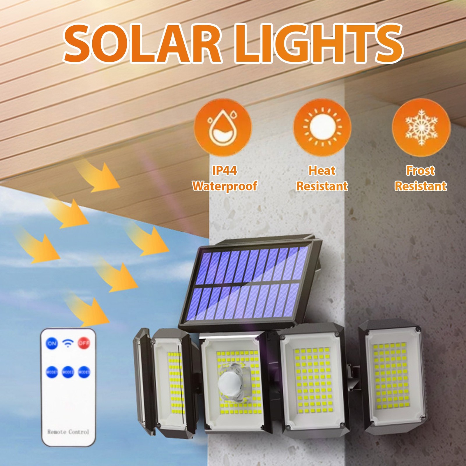 3/4/5-Head LED Solar Motion Sensor Light Outdoor Garden Wall Security Flood Lamp
